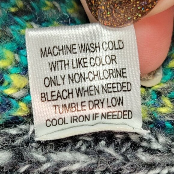 ROXY Gray Blue Boho Tribal Print Open Front Waterfall Cardigan S - Picture 5 of 8